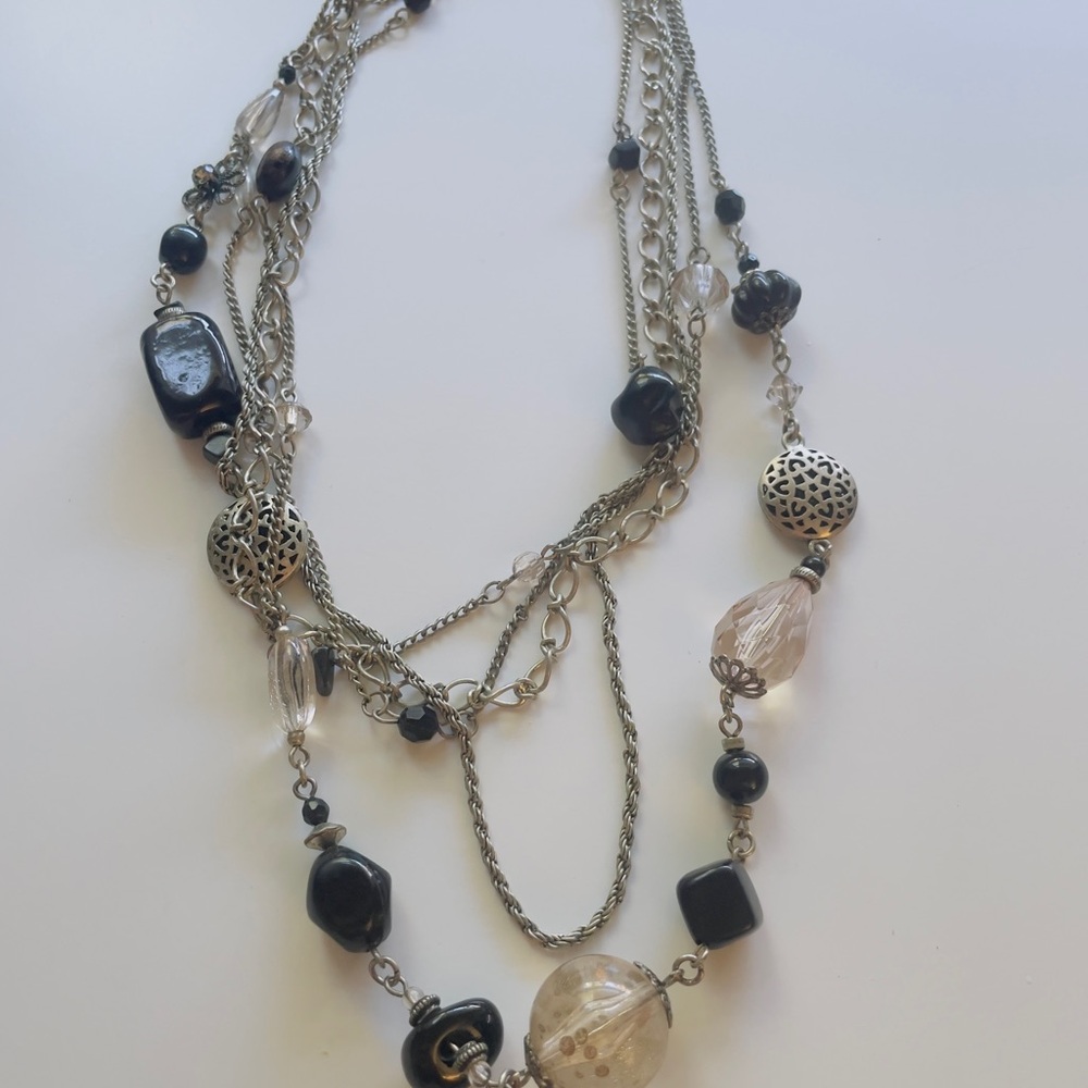 Express Silver And Black Multi-Layer Necklace - image 5